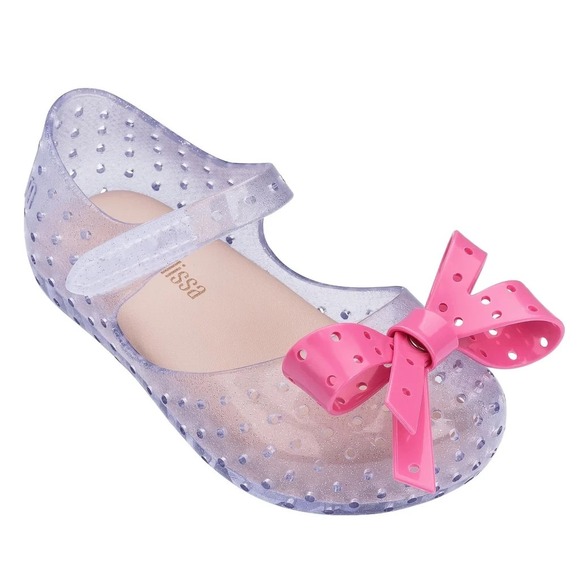Mini Melissa Other - EUC Mini Melissa Ultragirl Bow Glitter Clear Pink Mary Jane Shoes Kids Sz 10